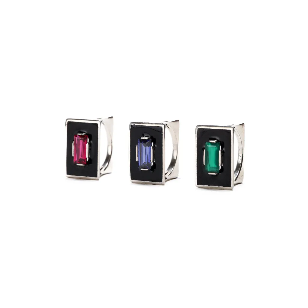 Demi Fine Jewelry-White Gold Plated-Ring-Slab(Green)Recycled Sterling Silver-R14/21b-Fashion Edit Unbent