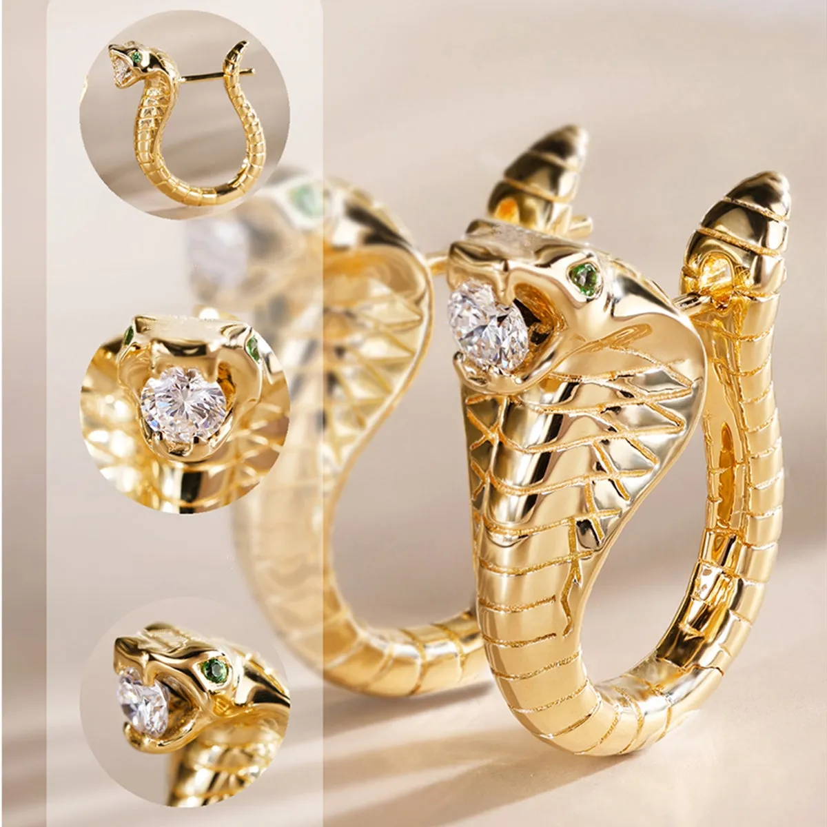 Diamond Cobra Huggie Hoop Earrings