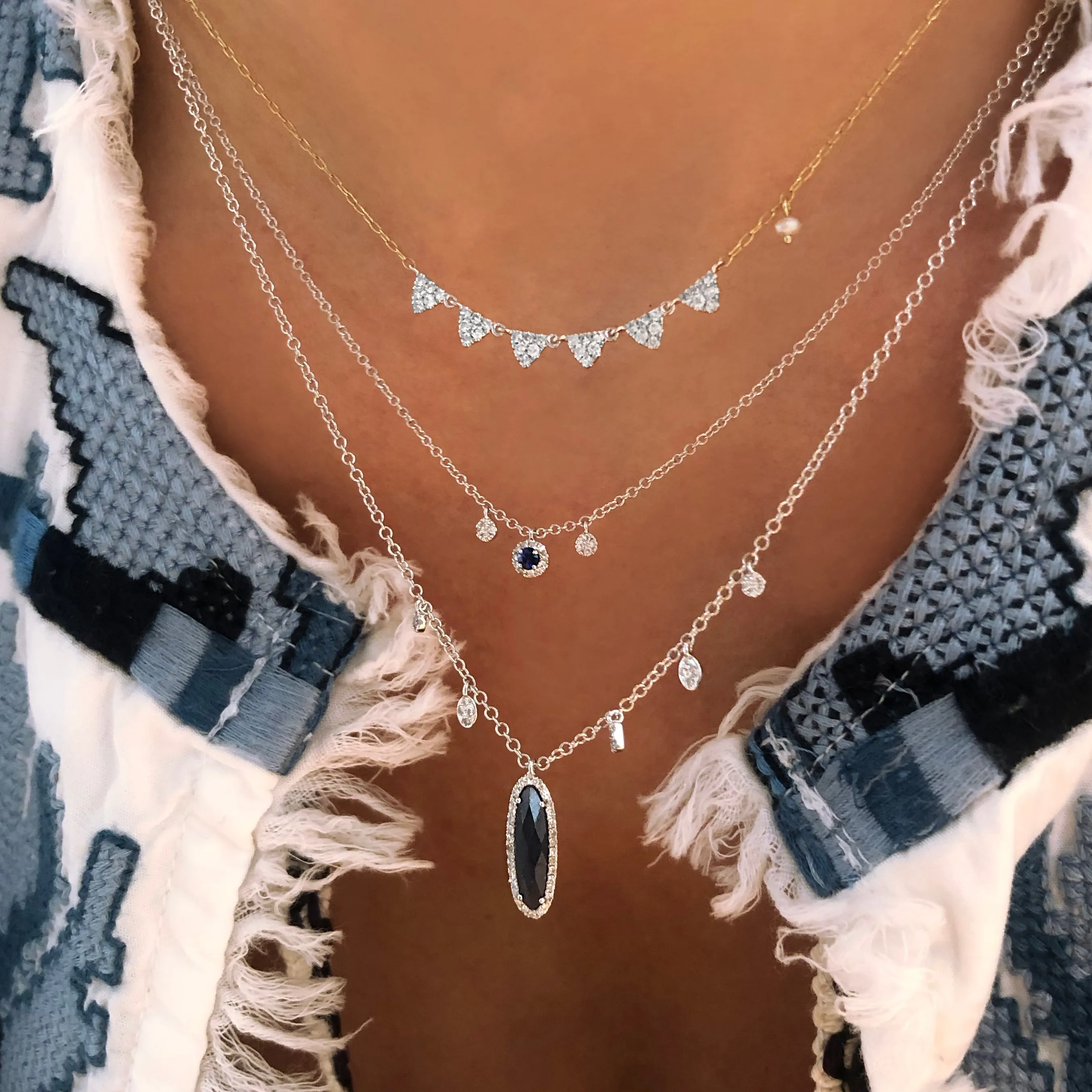 Diamond Triangle Necklace with Off-Centered Pearl
