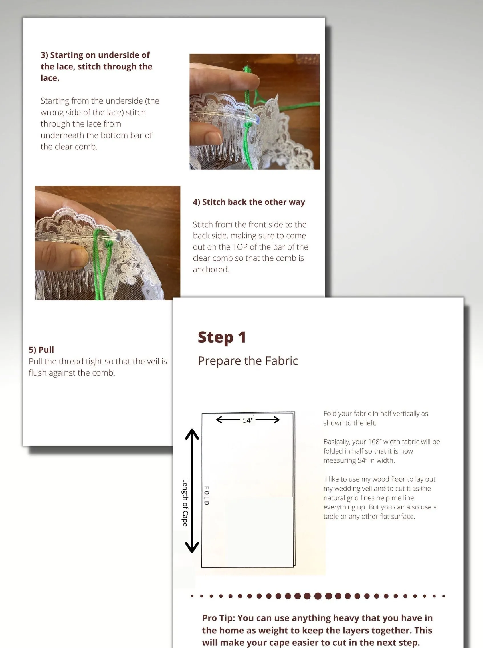 DIY Lace Mantilla Wedding Veil, Fingertip Length Pattern PDF Tutorial