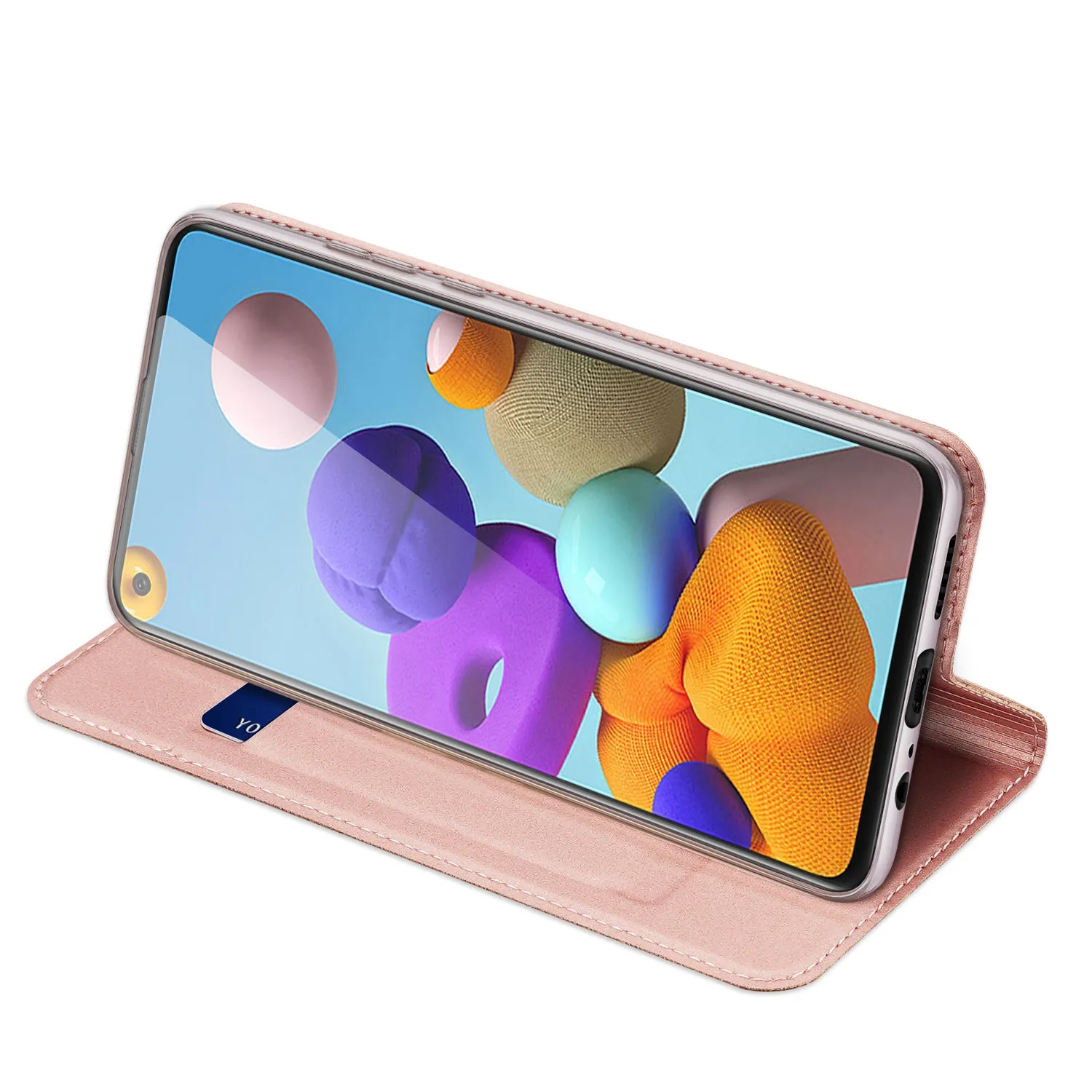 DUX DUCIS for Samsung A21s/A51 5G Magnetic Protective Case Bracket with Card Slot Leather Mobile Phone Cover Rose gold