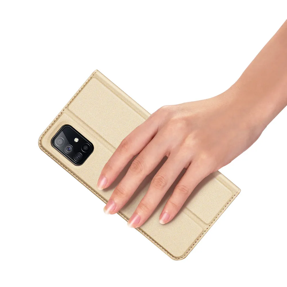 DUX DUCIS for Samsung A21s/A51 5G Magnetic Protective Case Bracket with Card Slot Leather Mobile Phone Cover Tyrant Gold