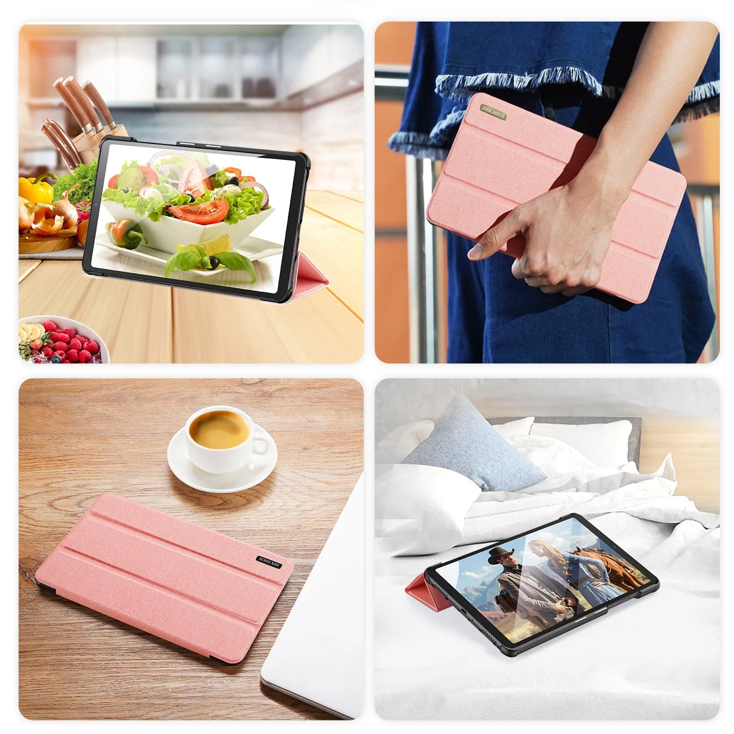 DUX DUCIS For Samsung Galaxy Tab A 8.4  2020 Simple Solid Color Smart PU Leather Case Anti-fall Protective Stand Cover with Sleep Function  Pink