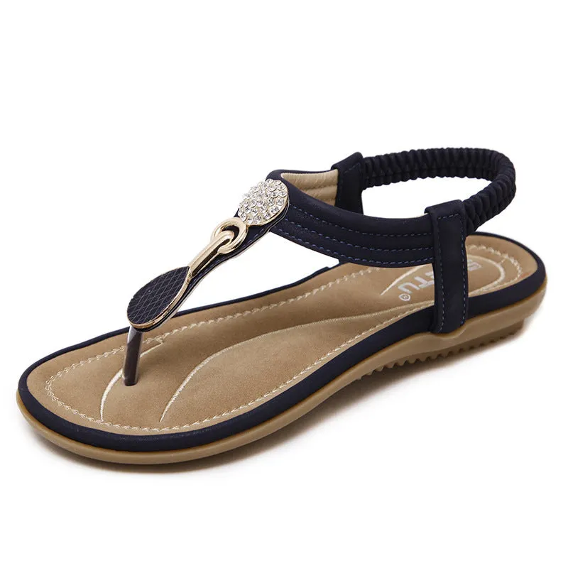 Earth Tone Bejeweled Sandals with Metal Accents