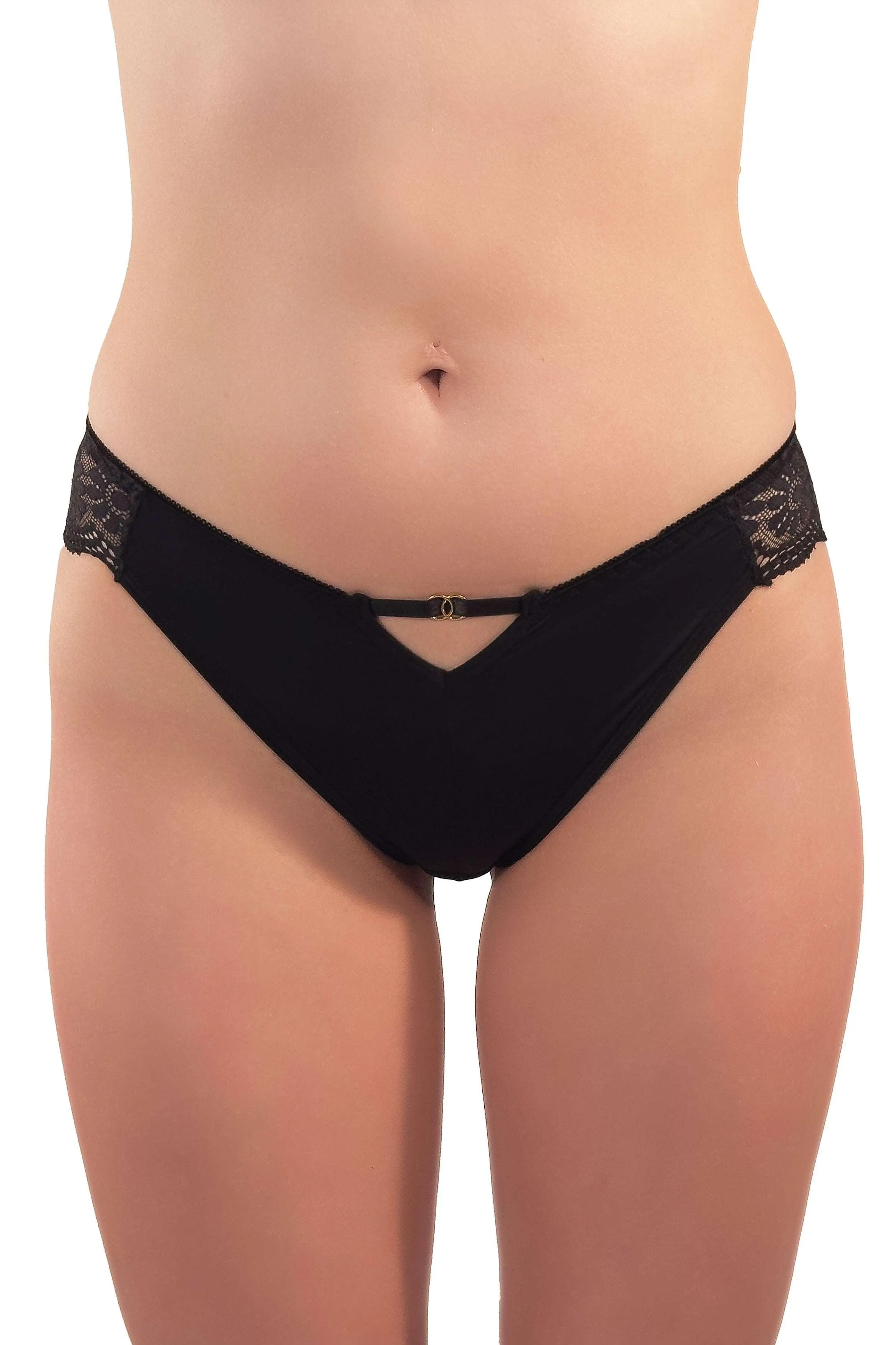 Elegant Black Sequined Lace Hipster Panty