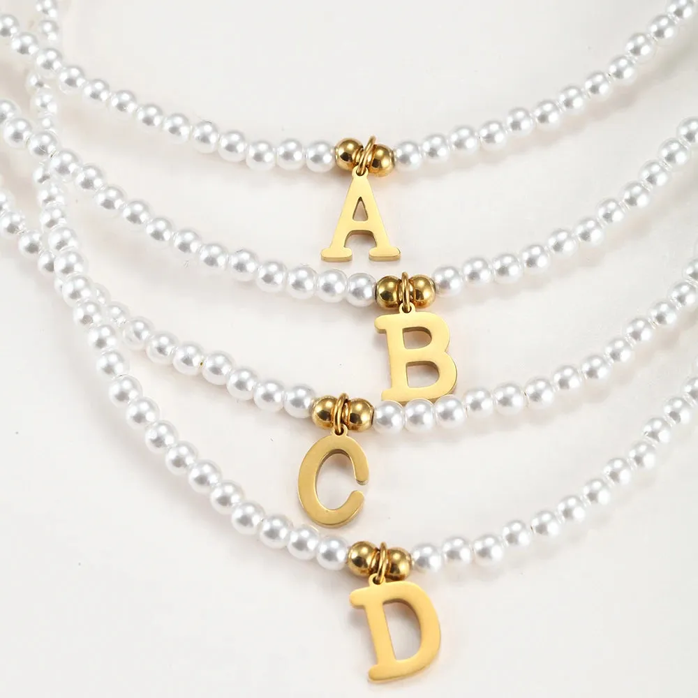 Elegant Gold Accented Pearl Letter Initial Necklace