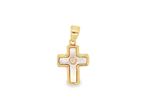 Elegant Mother of Pearl Cross with Cubic Zirconia Accent