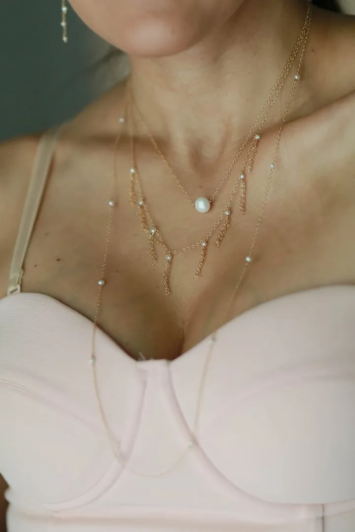 EMPIRE 14K GOLD FILLED LAYERED PEARL NECKLACE