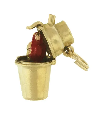 Enameled Movable Cocktail Shaker with Jack in the Box Devil Charm in 14 Karat Gold