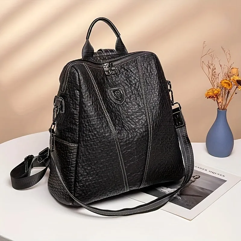 Fashion Casual Genuine Leather Backpack Simple Travel Soft Leather Bag