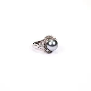 Faux Tahitian Pearl and CZ Cocktail Statement Ring