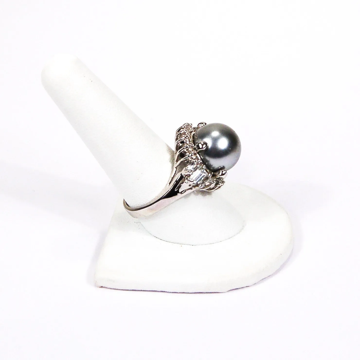 Faux Tahitian Pearl and CZ Cocktail Statement Ring
