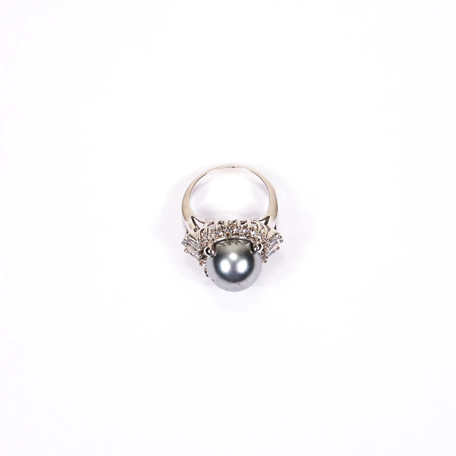 Faux Tahitian Pearl and CZ Cocktail Statement Ring