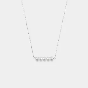 Five Pearls on Silver Chain Dainty Cluster Necklace