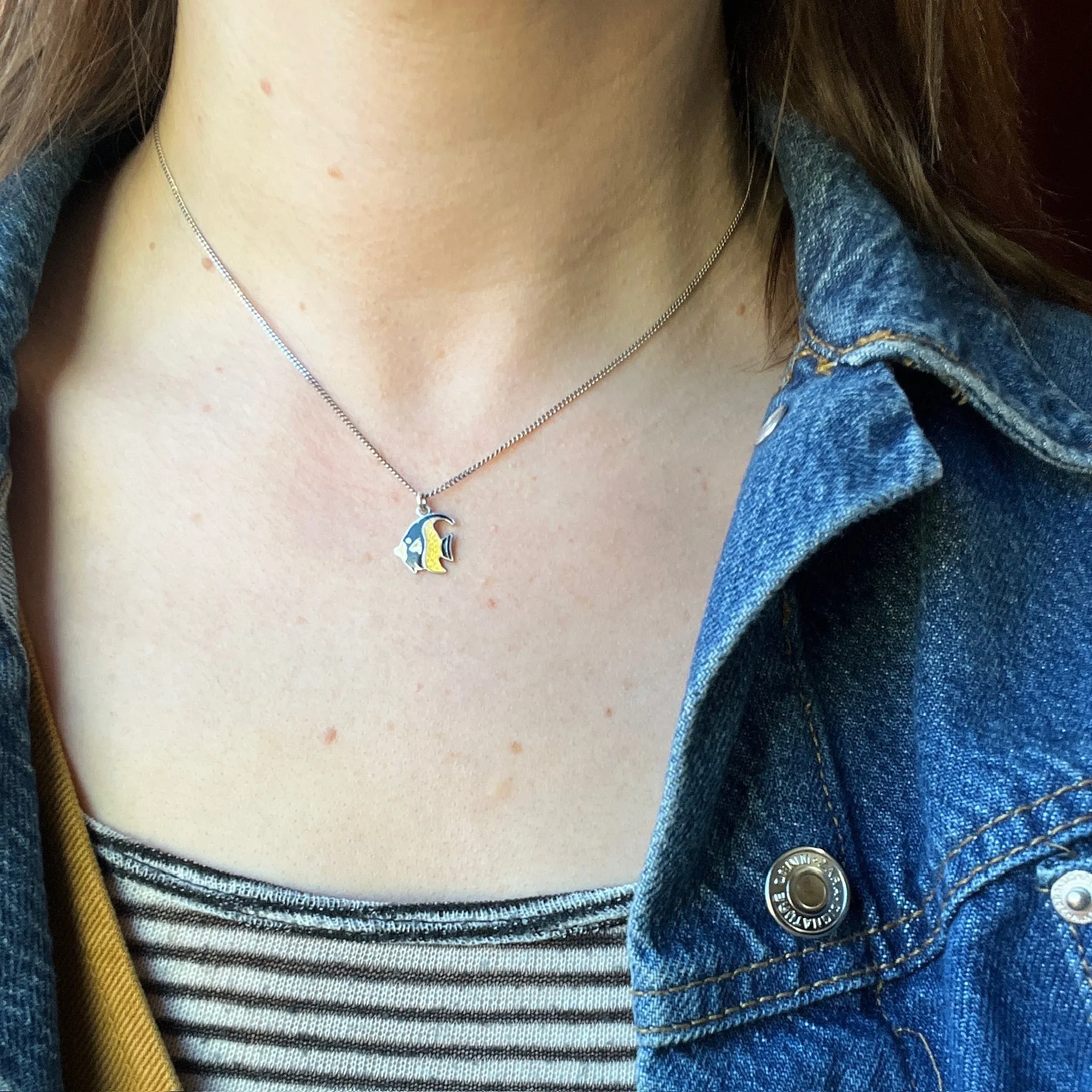 Flirty Cloisonné Enamel Angelfish Charm Necklace