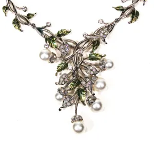 Floral Pearl and Rhinestone Bib Necklace by Adrienne