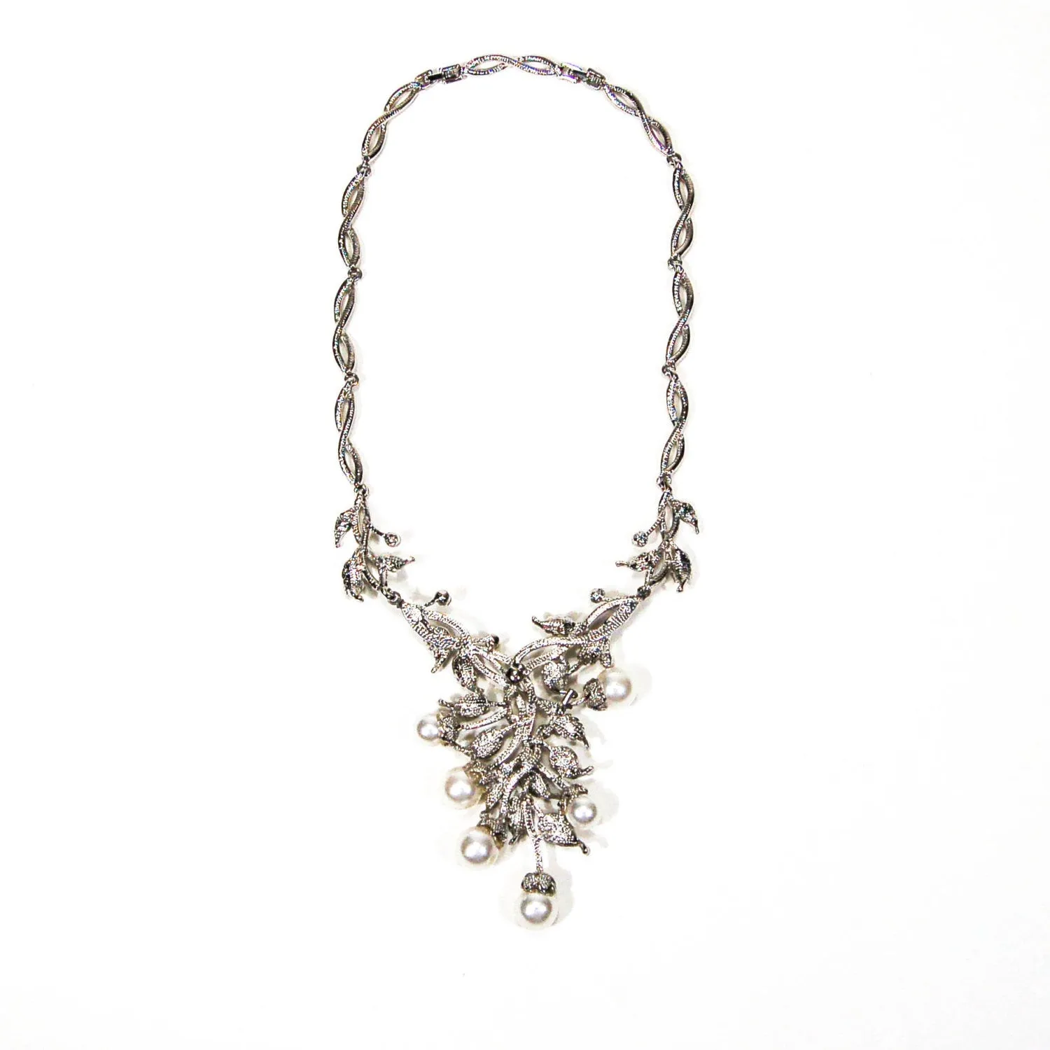 Floral Pearl and Rhinestone Bib Necklace by Adrienne