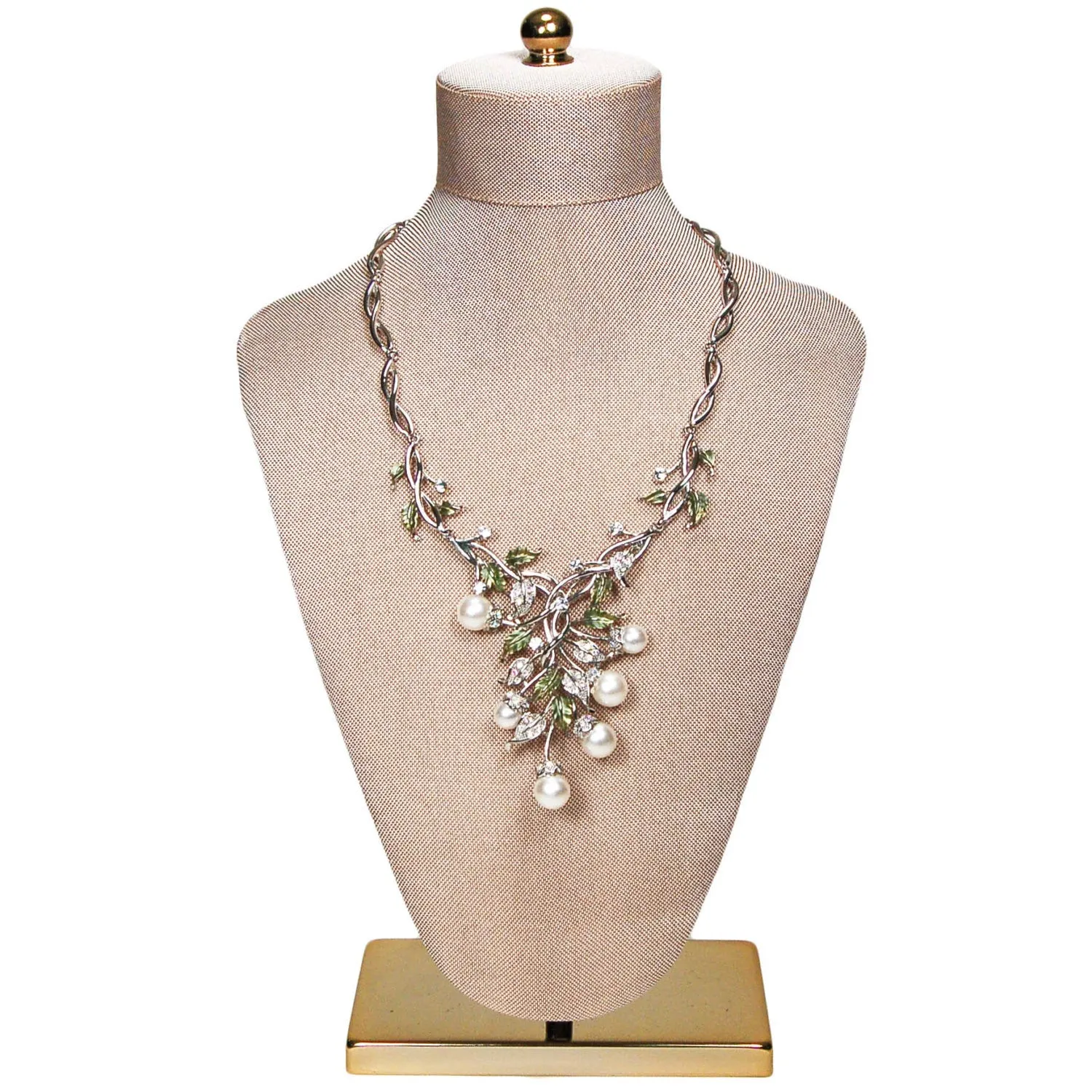 Floral Pearl and Rhinestone Bib Necklace by Adrienne