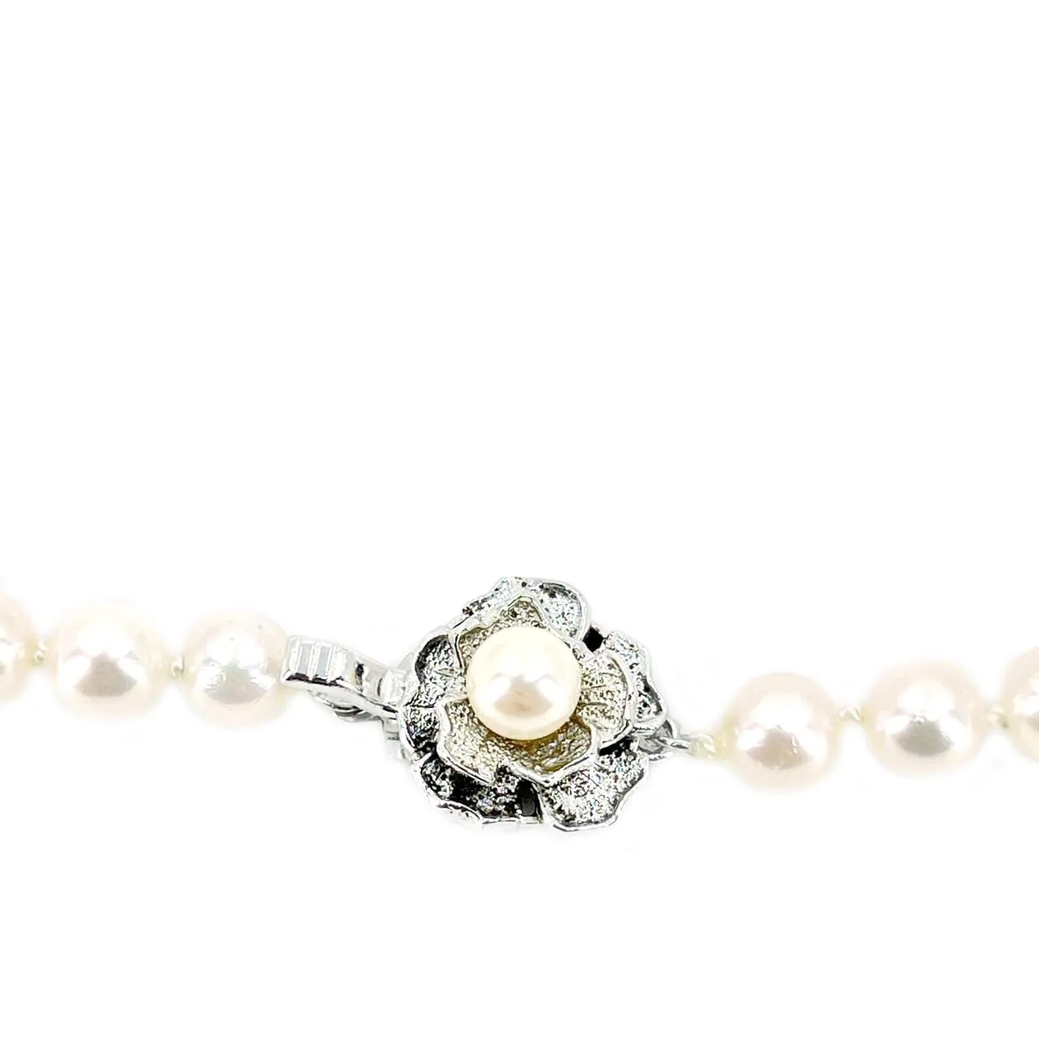 Floral Petals Japanese Cultured Akoya Pearl Necklace- Sterling Silver 23.50 Inch