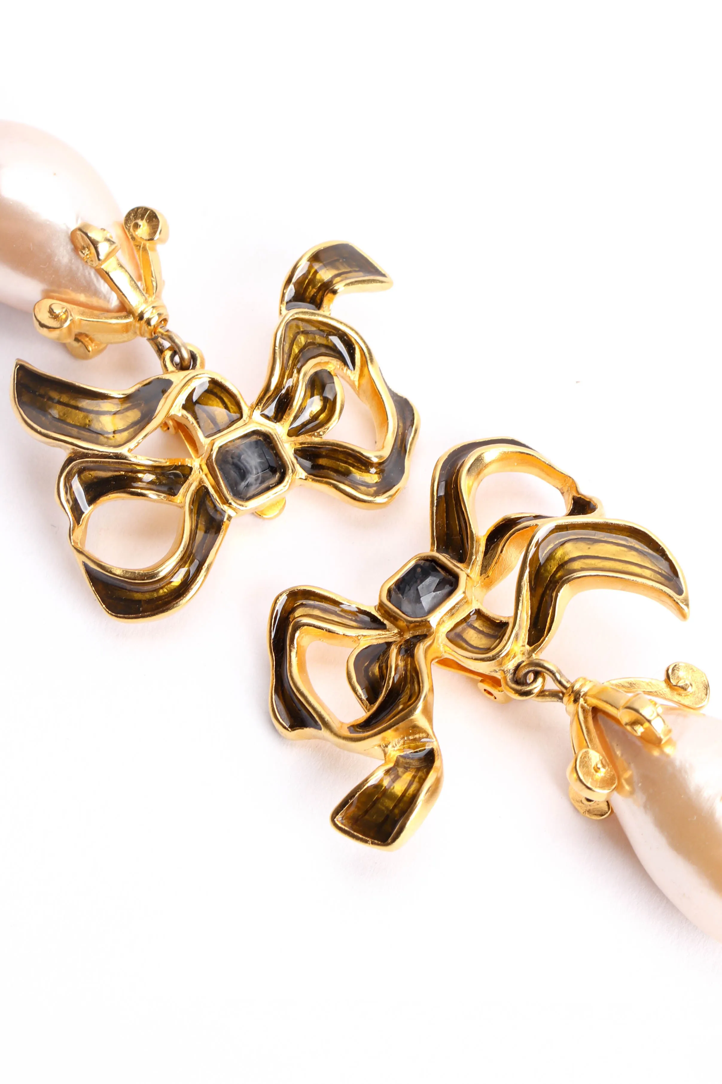 Flowy Ribbon Pearl Drop Earrings