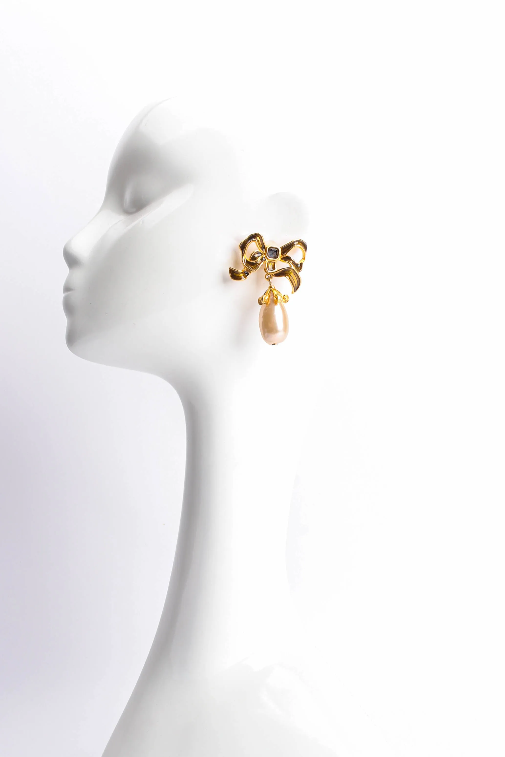 Flowy Ribbon Pearl Drop Earrings
