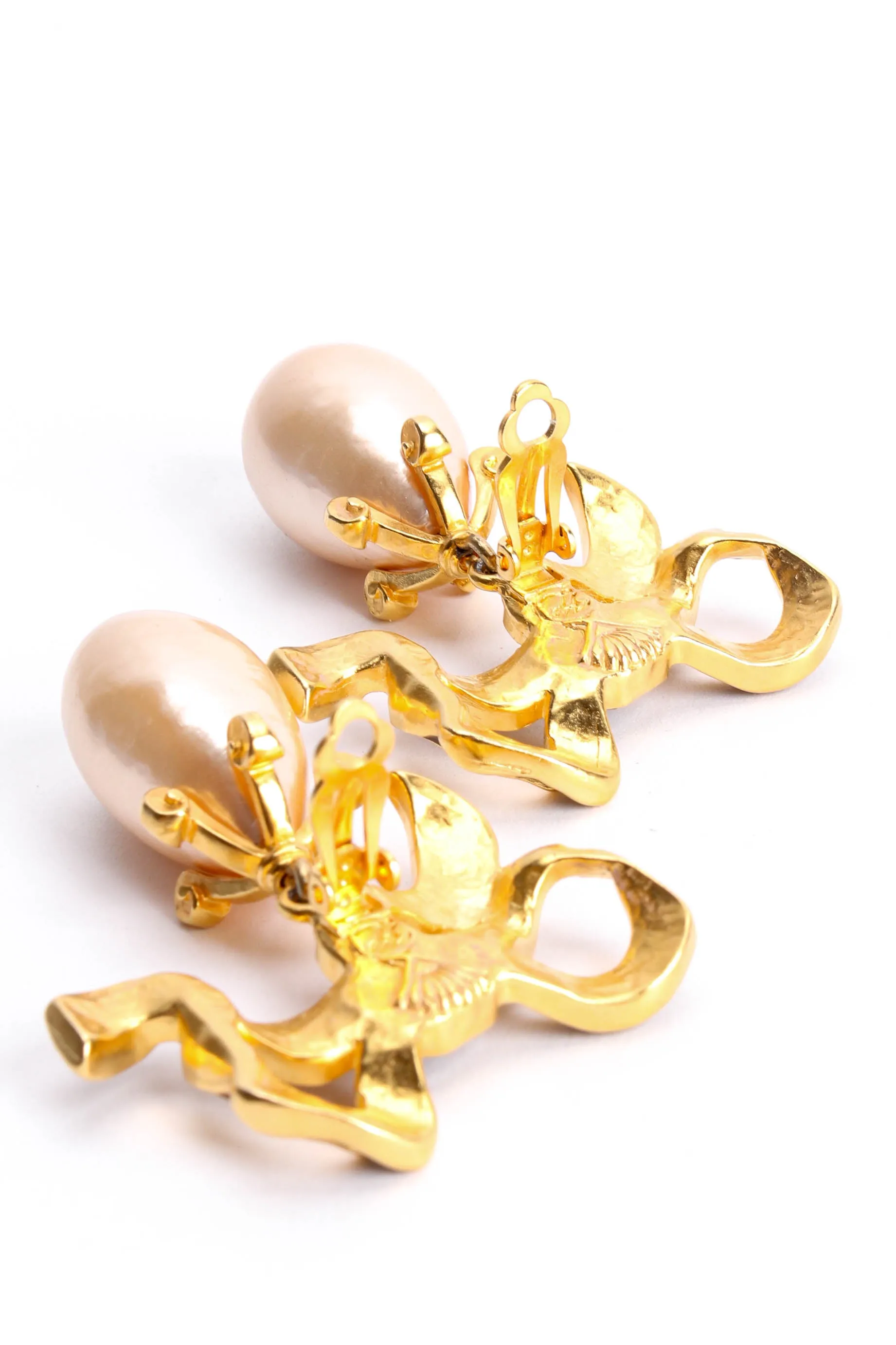Flowy Ribbon Pearl Drop Earrings