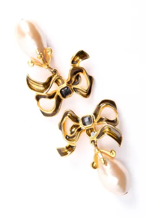 Flowy Ribbon Pearl Drop Earrings