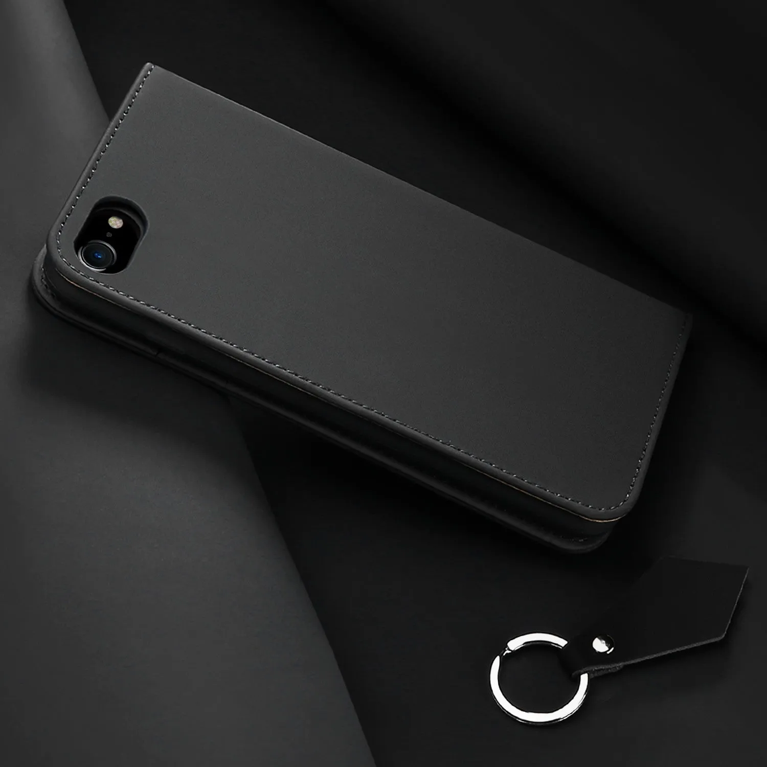 For iPhone 9 Mobile Phone Cover Magnetic Leather Protective Case with Card Slot Bracket black