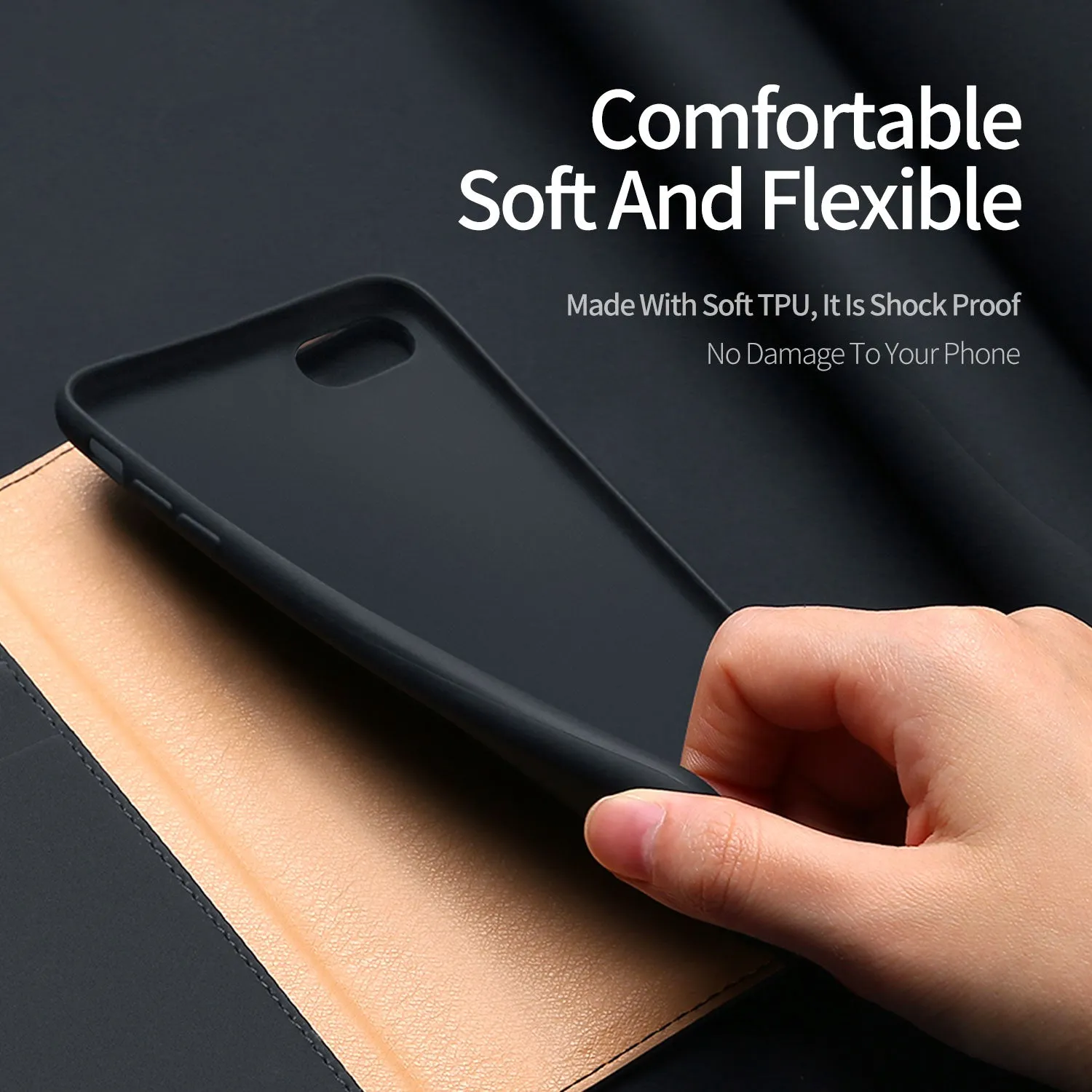For iPhone 9 Mobile Phone Cover Magnetic Leather Protective Case with Card Slot Bracket black