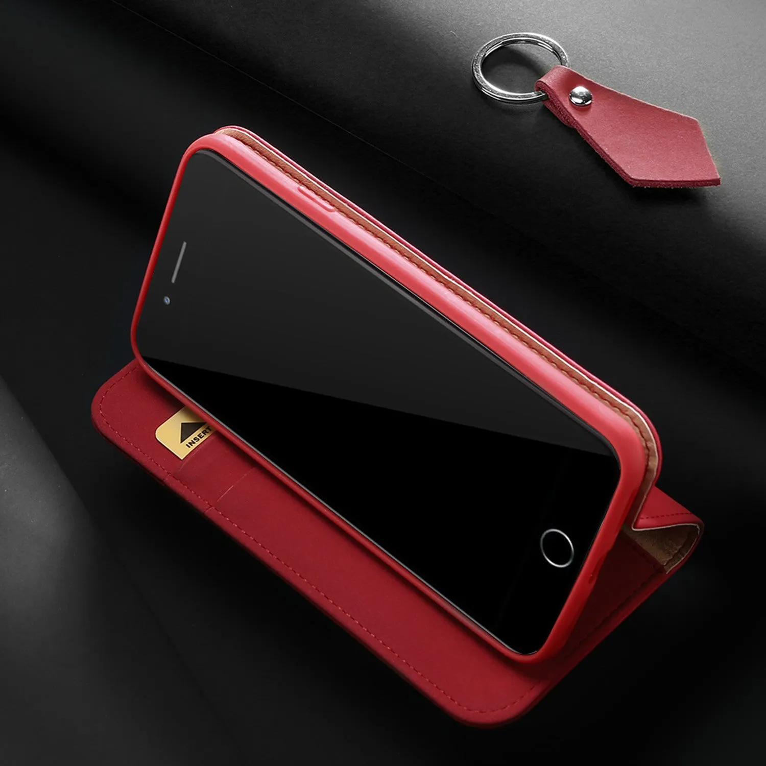 For iPhone 9 Mobile Phone Cover Magnetic Leather Protective Case with Card Slot Bracket red