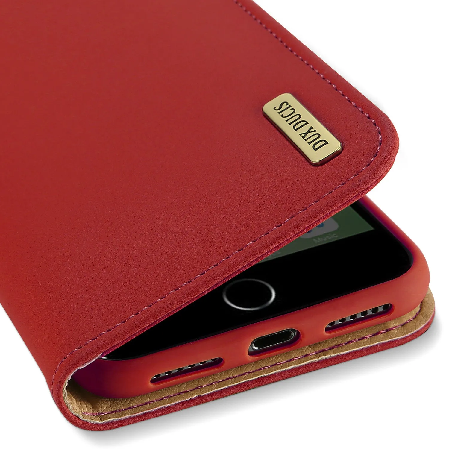 For iPhone 9 Mobile Phone Cover Magnetic Leather Protective Case with Card Slot Bracket red