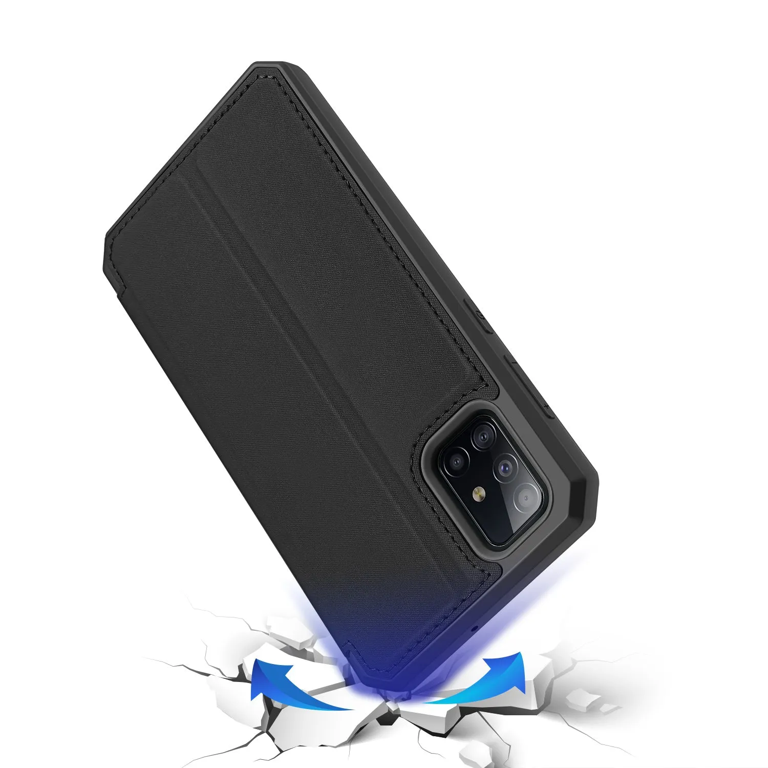 For Samsung A71 Magnetic Protective Case Bracket with Card Slot Leather Mobile Phone Cover black