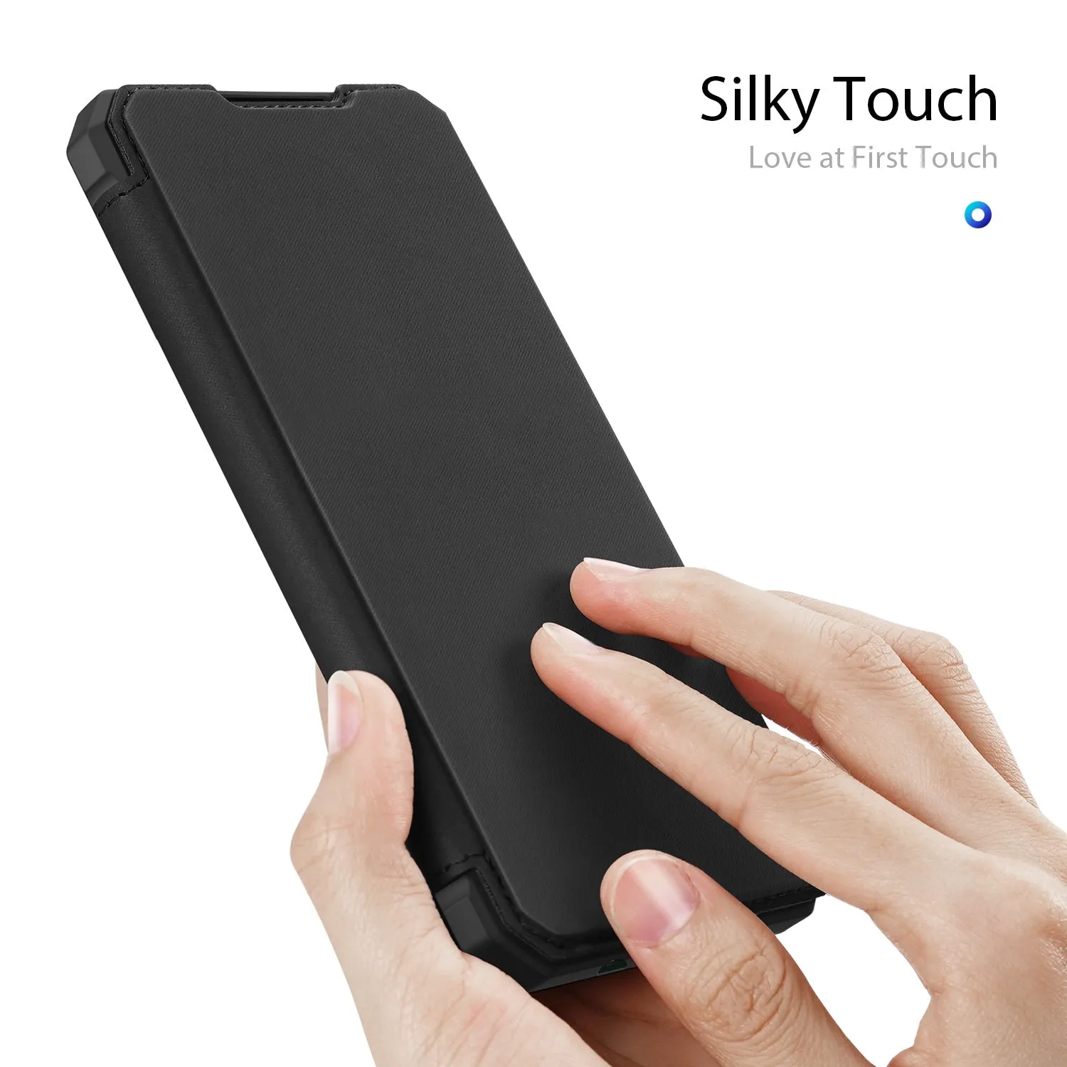 For Samsung A71 Magnetic Protective Case Bracket with Card Slot Leather Mobile Phone Cover black