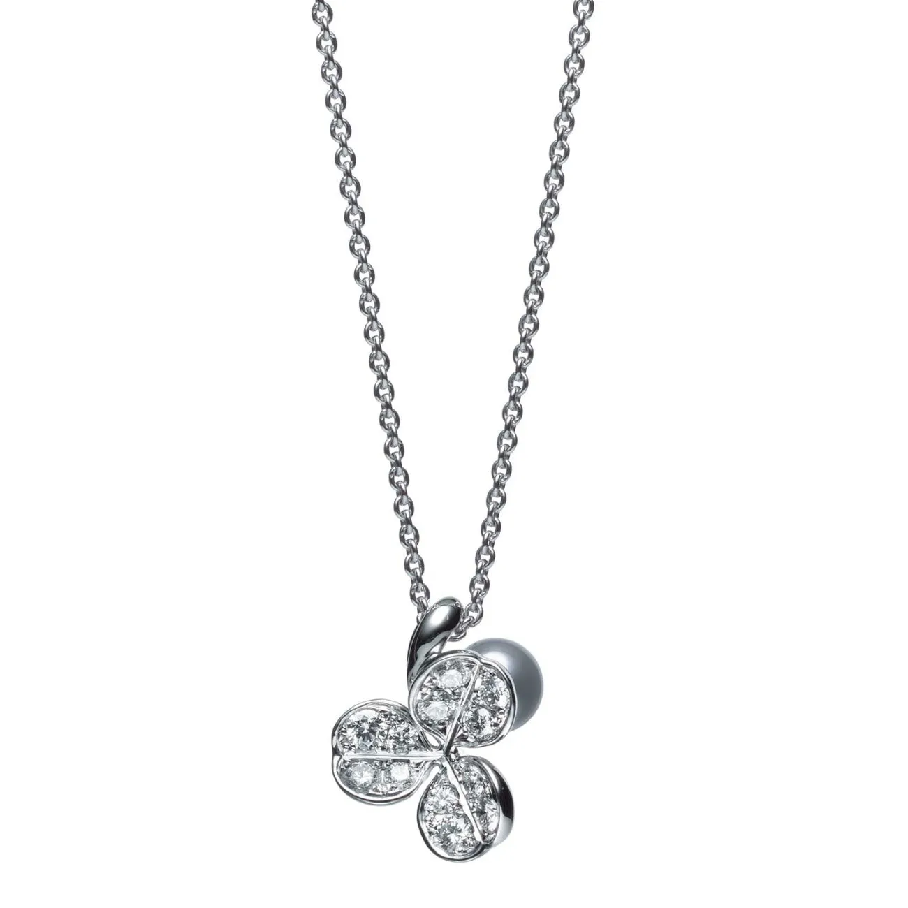 Fortune Leaves 18K White Gold Akoya Pearl & Diamond Pendant Necklace
