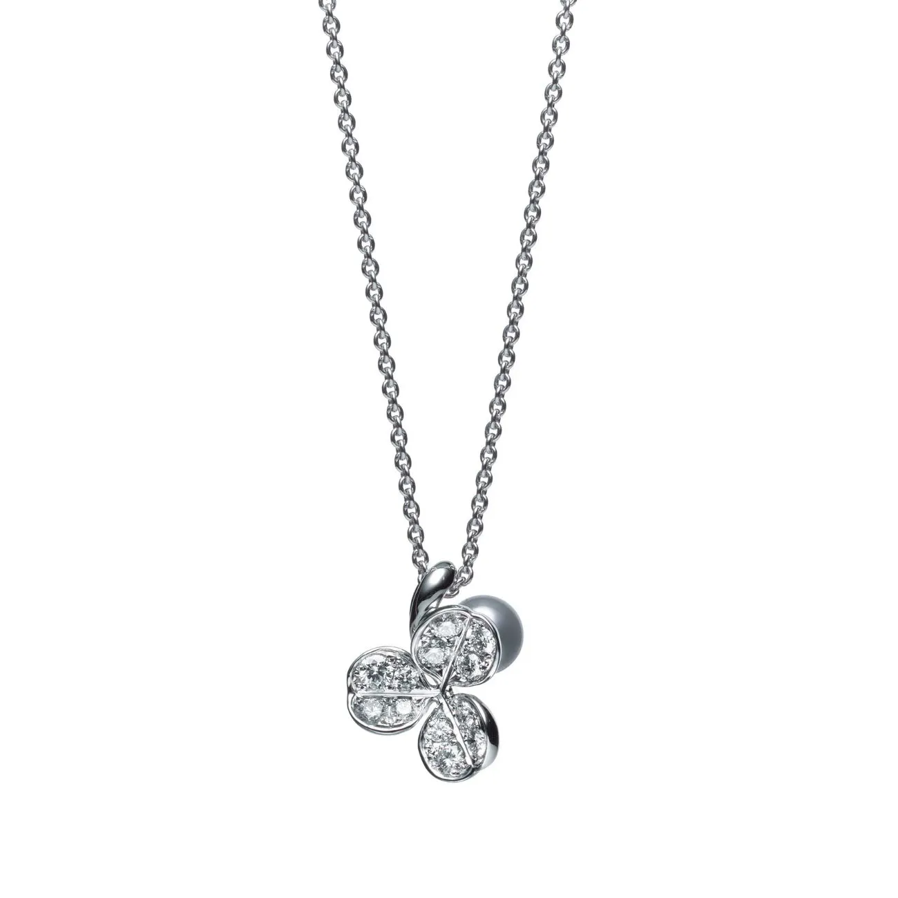 Fortune Leaves 18K White Gold Akoya Pearl & Diamond Pendant Necklace