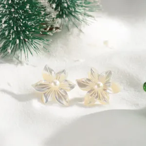 Freshwater Pearl Mother of Pearl White Orchid Earrings