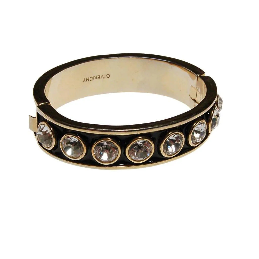 Givenchy Couture Rhinestone Black Enamel and Gold Bangle Bracelet