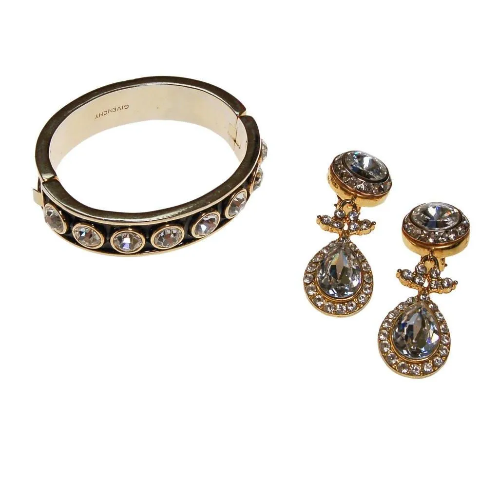 Givenchy Couture Rhinestone Black Enamel and Gold Bangle Bracelet