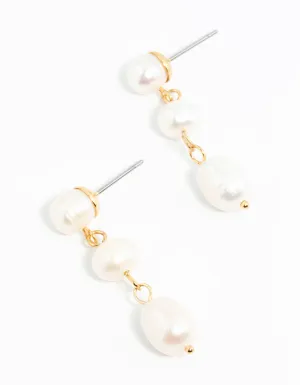 Gold Plated Freshwater Pearl Trio Drop Earrings