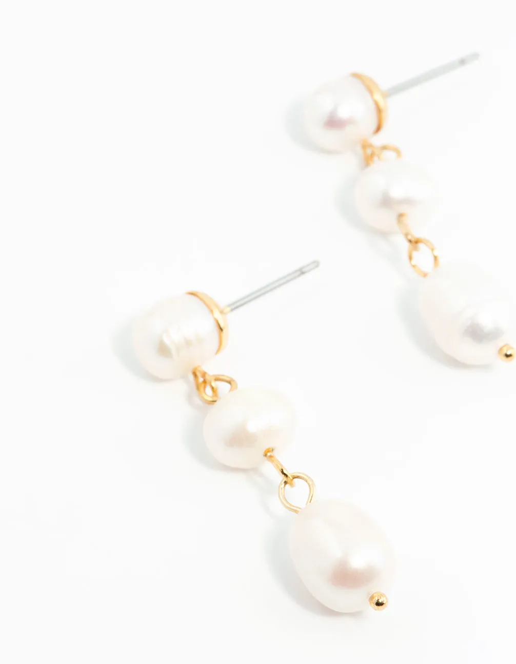 Gold Plated Freshwater Pearl Trio Drop Earrings