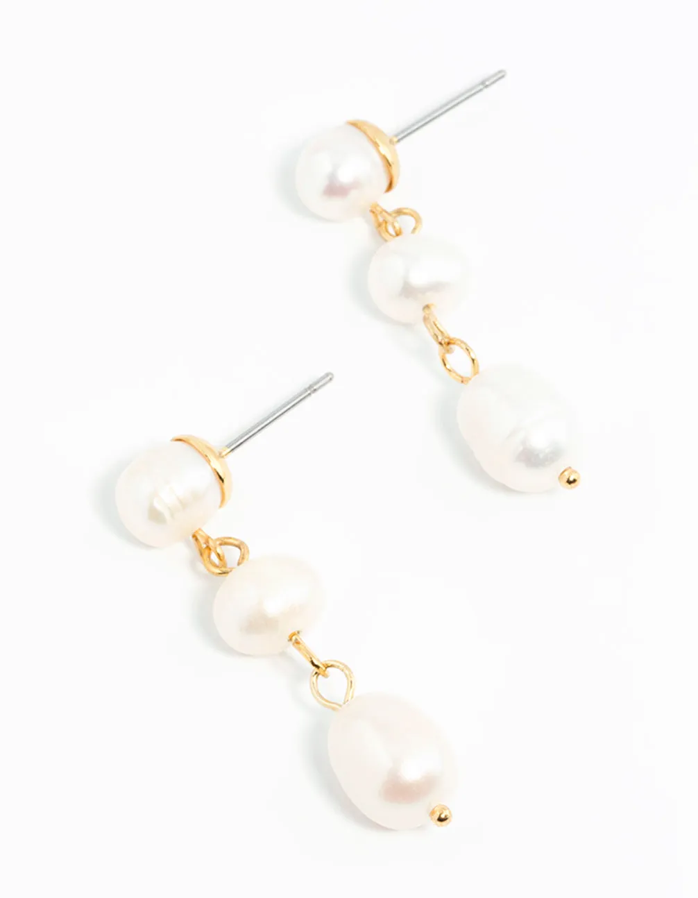 Gold Plated Freshwater Pearl Trio Drop Earrings