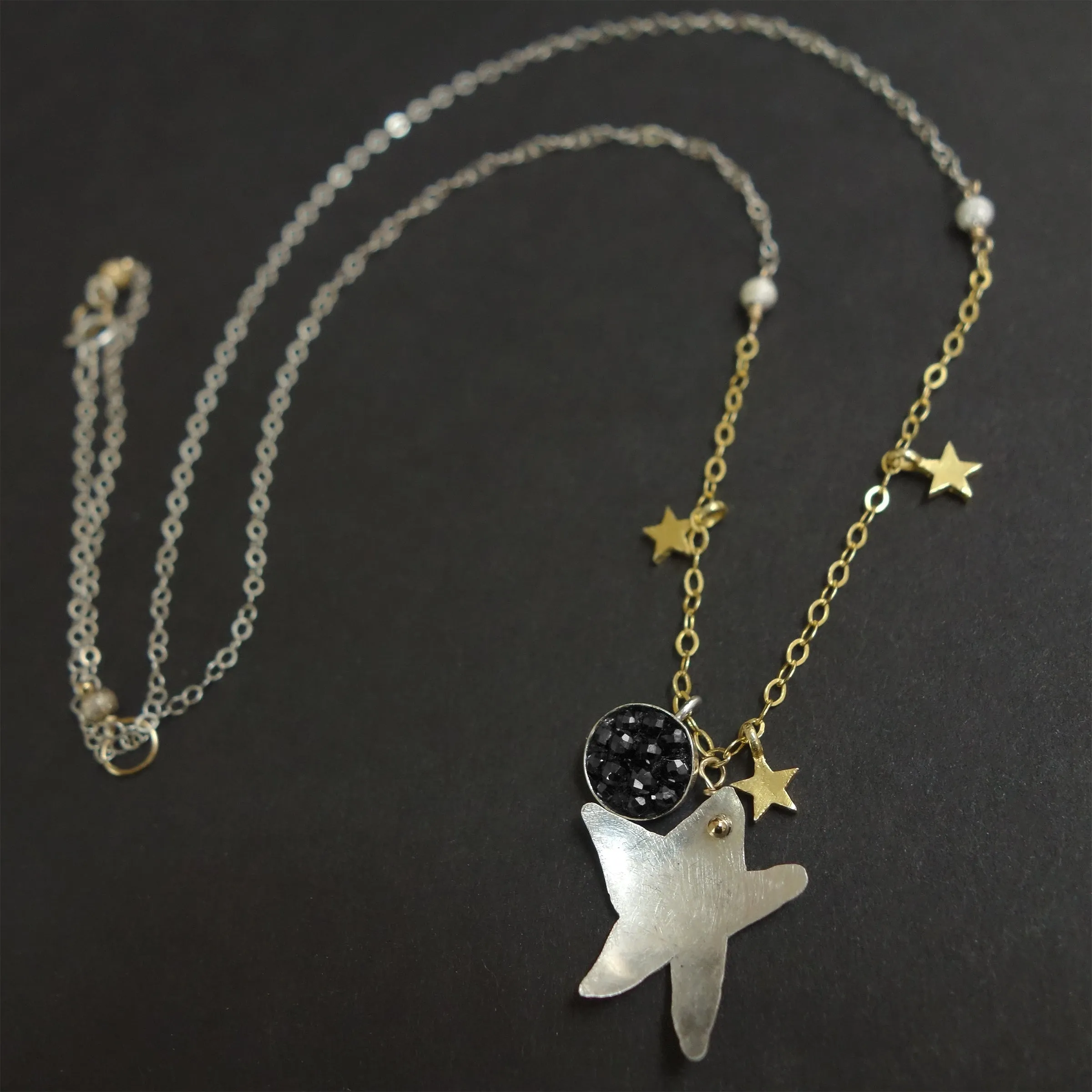Good Morning, Starshine: hand hammered silver   black sapphire