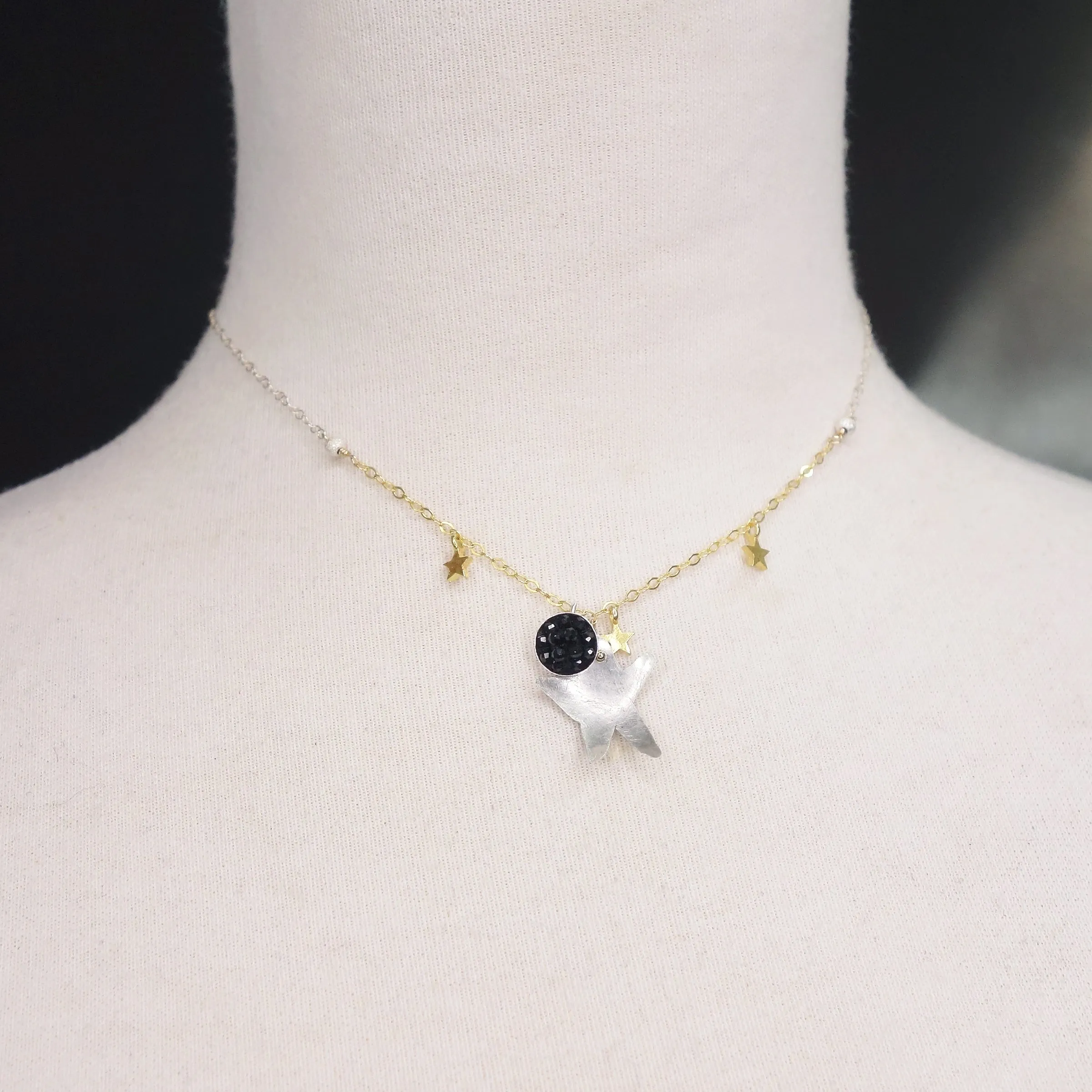 Good Morning, Starshine: hand hammered silver   black sapphire