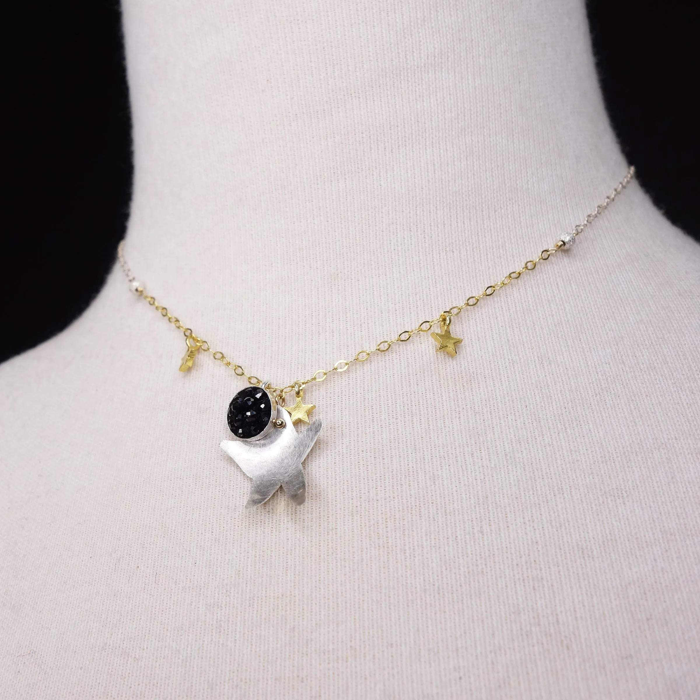 Good Morning, Starshine: hand hammered silver   black sapphire