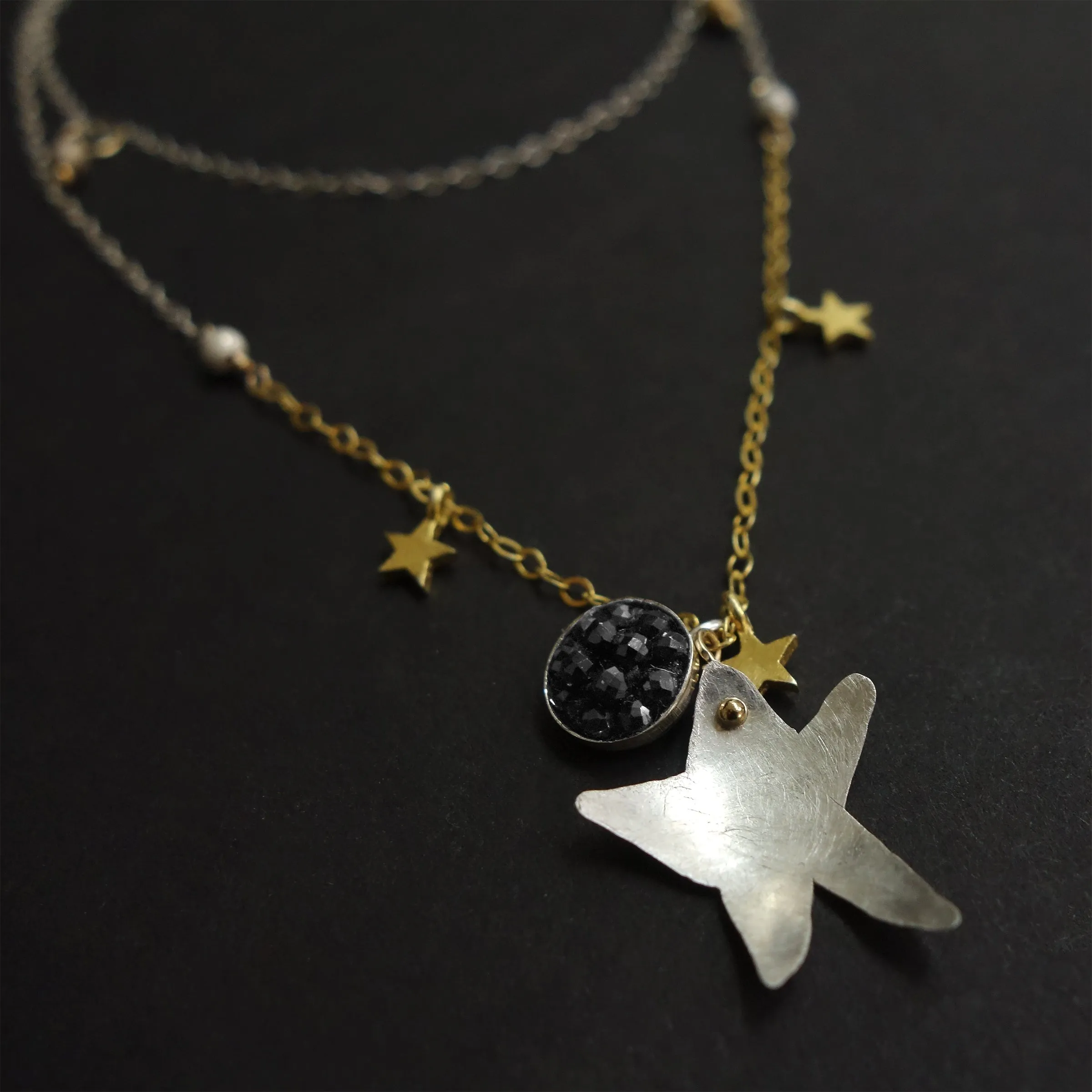 Good Morning, Starshine: hand hammered silver   black sapphire