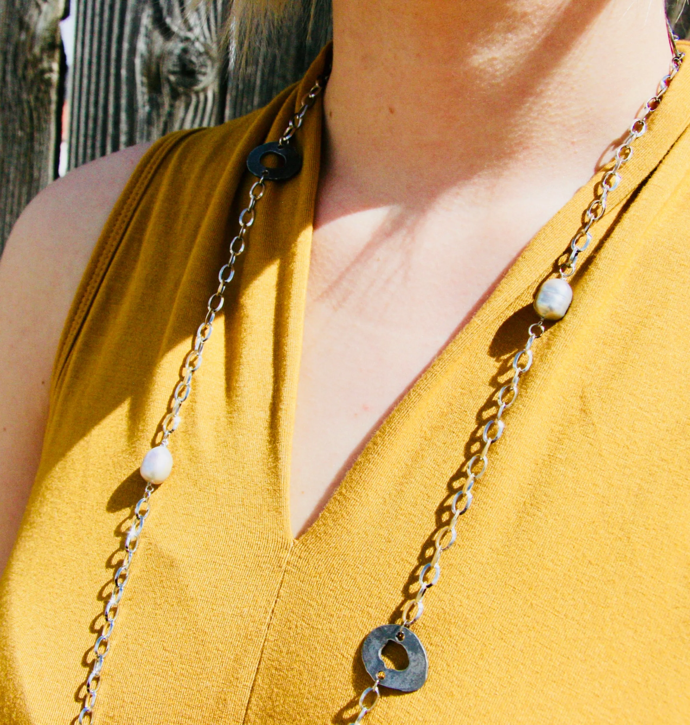 Gray Pearl Chain Necklace