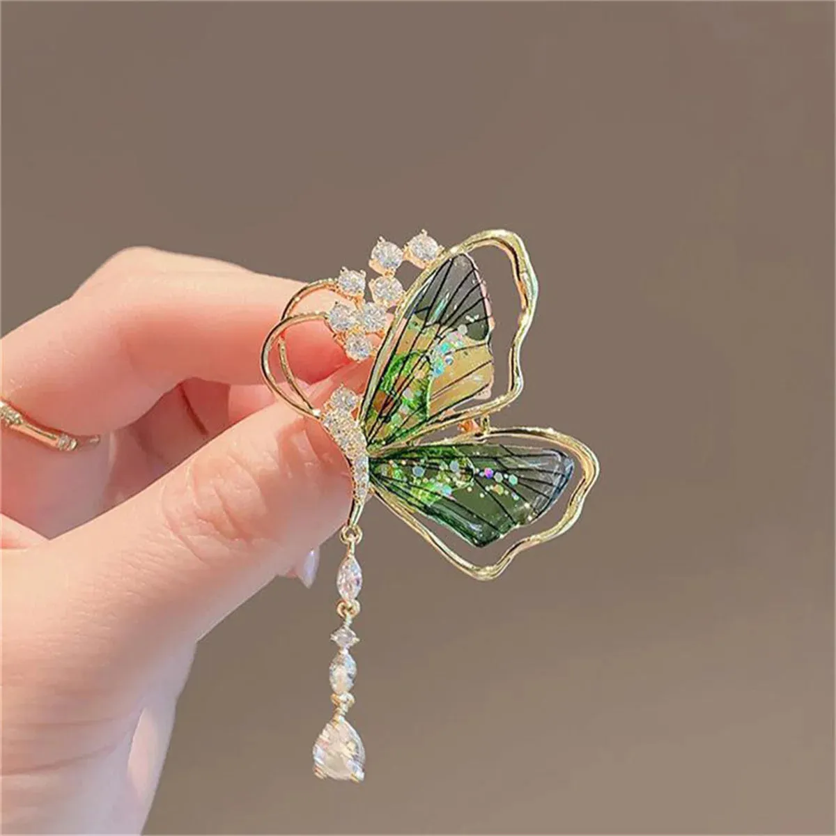 Hair Claw Dragonfly Butterfly Metal Rhinestone Tassel