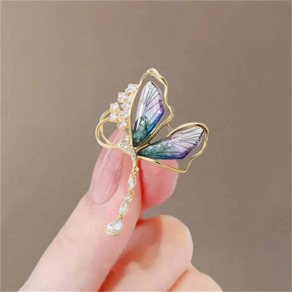 Hair Claw Dragonfly Butterfly Metal Rhinestone Tassel