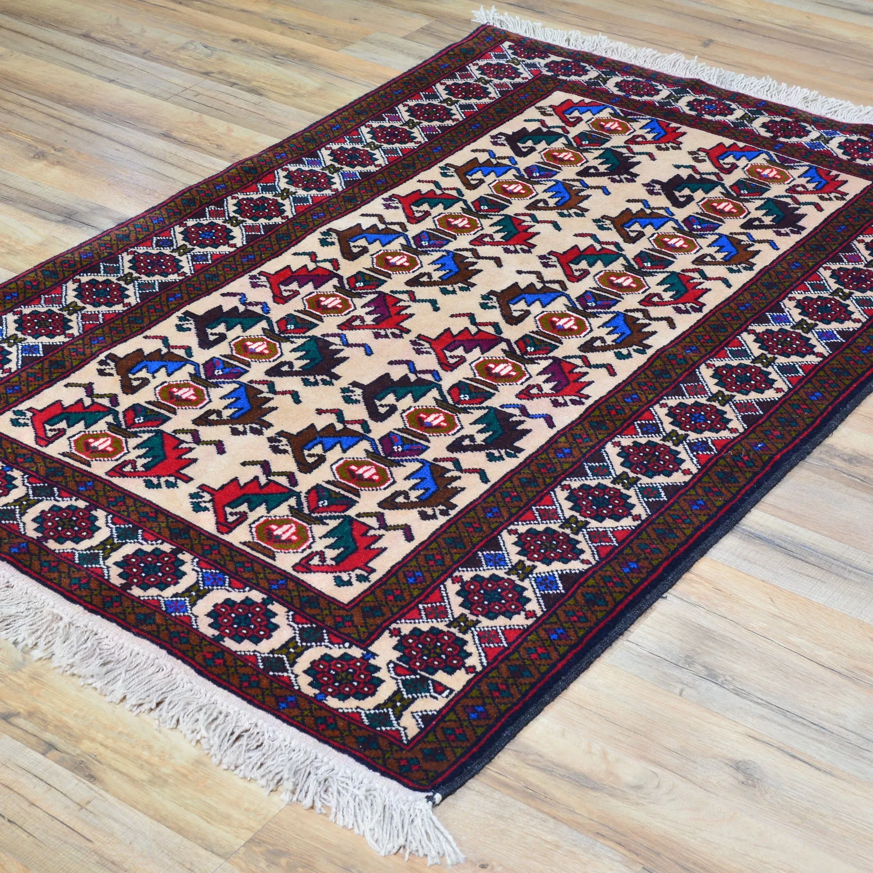 Hand-Knotted Afghan Tribal Baluch Wool Handmade Rug (Size 3.0 X 4.8) Cwral-7797