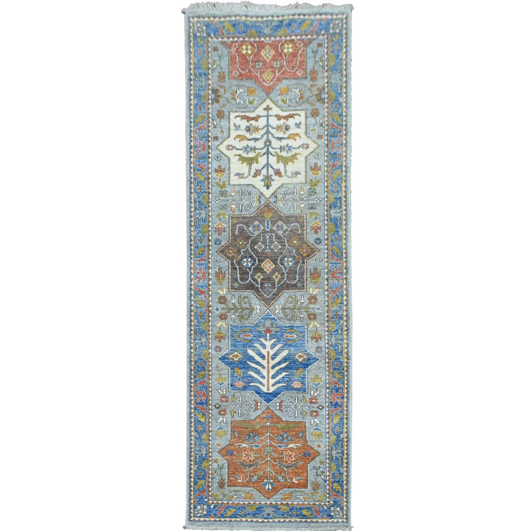 Hand-Knotted Caucasian Kazak Design 100% Wool Hallway Runner (Size 2.5 X 7.9) Cwral-8928